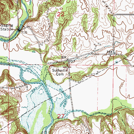 Topographic Map of Sutherlin Cemetery, IN