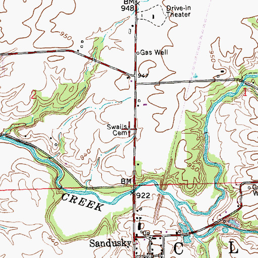 Topographic Map of Swails Cemetery, IN