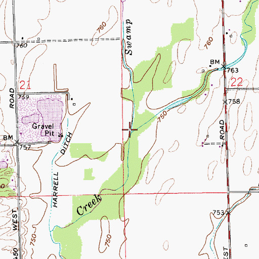 Topographic Map of Swamp Creek, IN