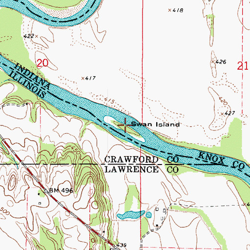 Topographic Map of Swan Island, IN