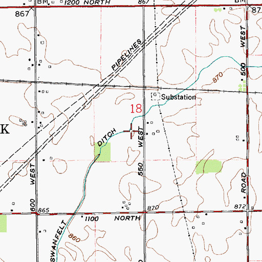 Topographic Map of Swanfelt Ditch, IN