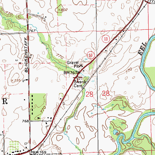 Topographic Map of Swank Cemetery, IN