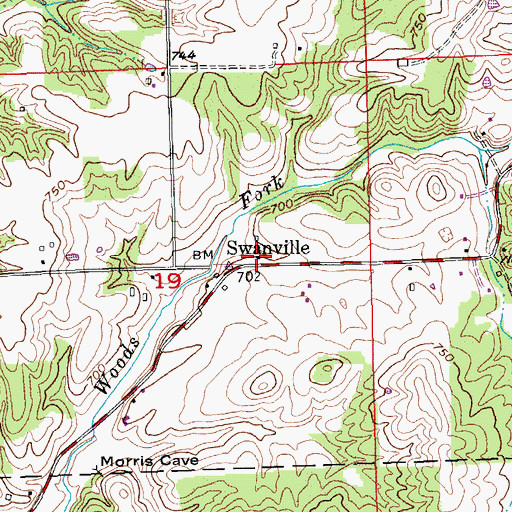 Topographic Map of Swanville, IN
