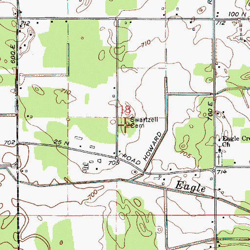 Topographic Map of Swartzell Cemetery, IN
