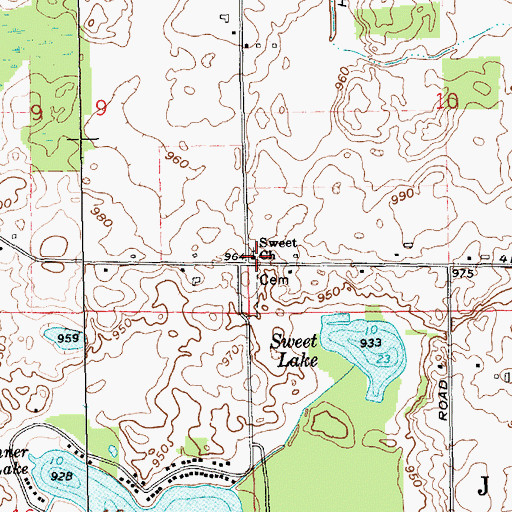 Topographic Map of Sweet Church, IN