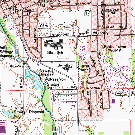 Topographic Map of Swinford Park, IN