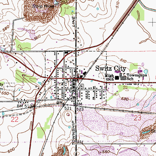 Topographic Map of Switz City, IN