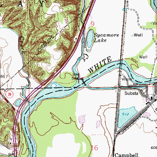 Topographic Map of Sycamore Creek, IN