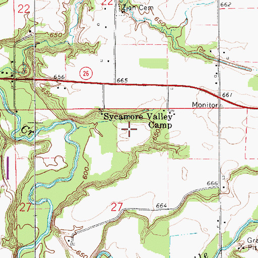 Topographic Map of Sycamore Valley Camp, IN