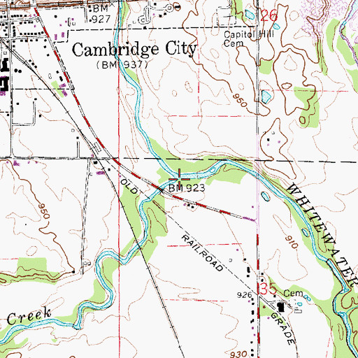 Topographic Map of Symons Creek, IN
