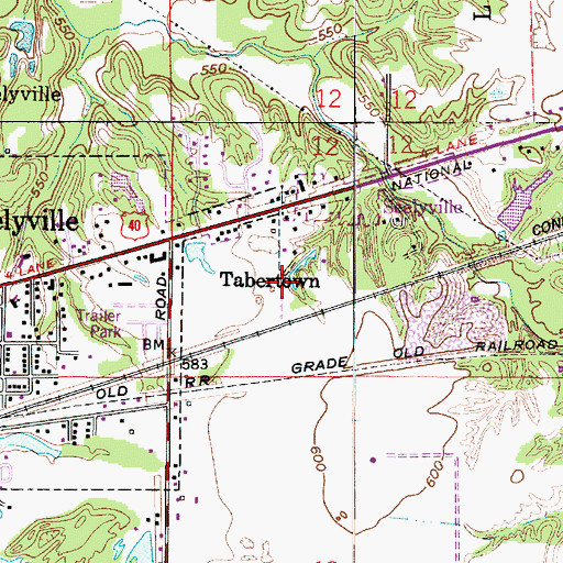 Topographic Map of Tabertown, IN