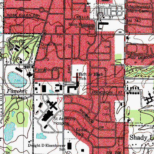 Topographic Map of Robert Taft Middle School, IN