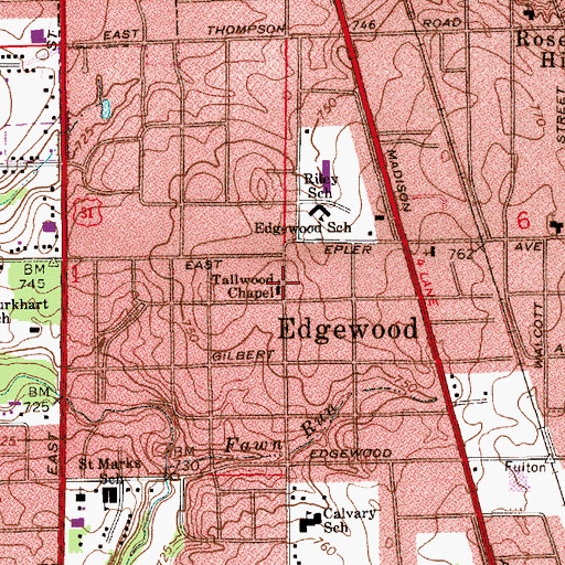 Topographic Map of Tallwood Chapel, IN