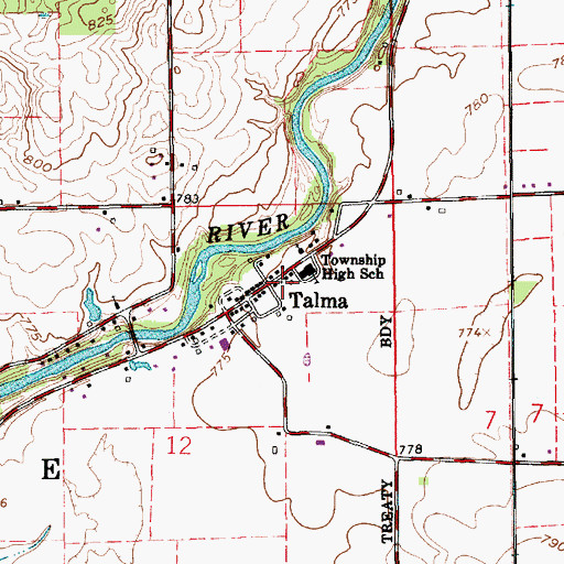 Topographic Map of Talma, IN