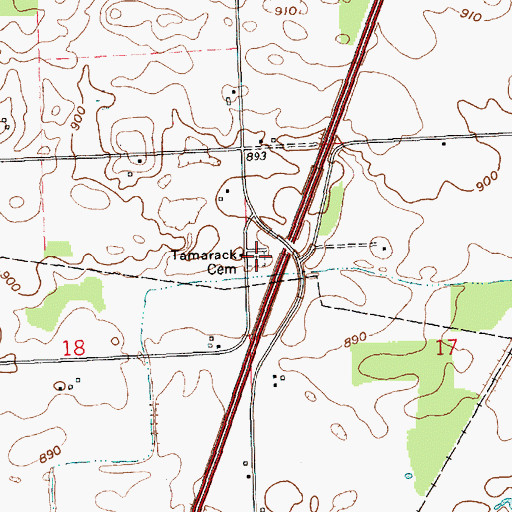Topographic Map of Tamarack Cemetery, IN