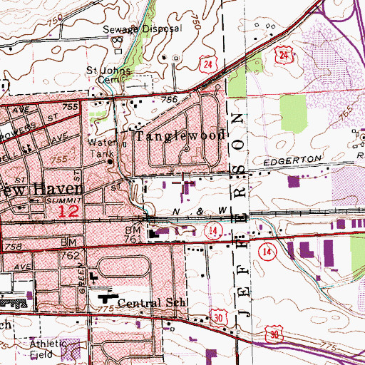 Topographic Map of Tanglewood, IN