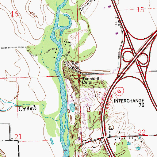 Topographic Map of Tannehill Cemetery, IN