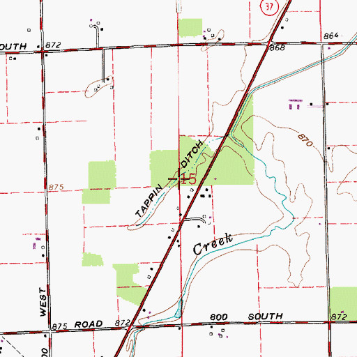 Topographic Map of Tappin Ditch, IN