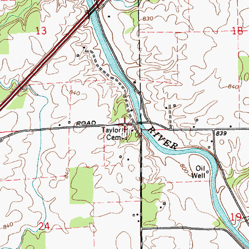 Topographic Map of Taylor Cemetery, IN