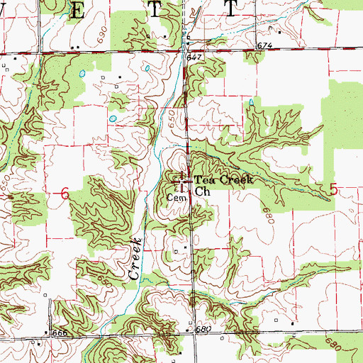 Topographic Map of Tea Creek Church, IN