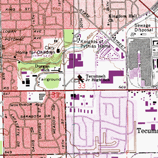 Topographic Map of Tecumseh Junior High School, IN