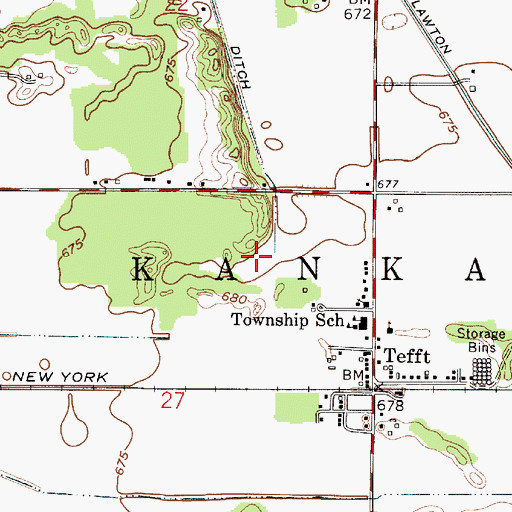 Topographic Map of Tefft, IN