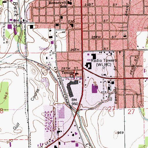 Topographic Map of Temple Church, IN