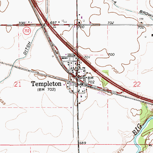 Topographic Map of Templeton, IN
