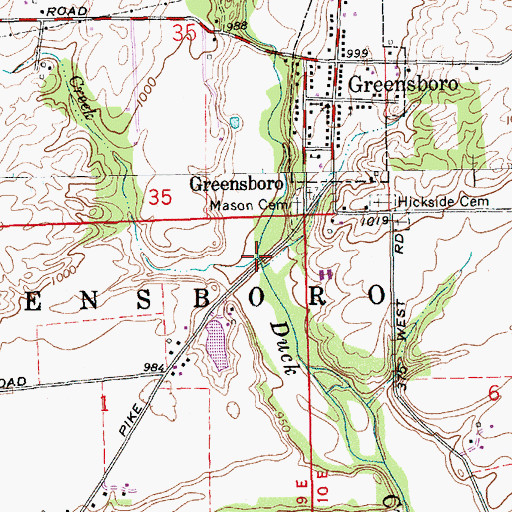 Topographic Map of Ten Creek, IN