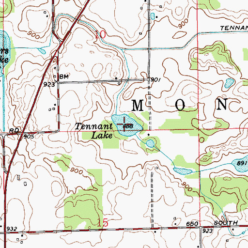 Topographic Map of Tennant Lake, IN