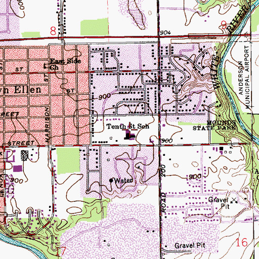 Topographic Map of Tenth Street Elementary School, IN