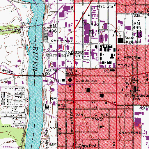 Topographic Map of Terre Haute, IN