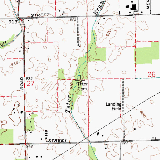Topographic Map of Teter Cemetery, IN
