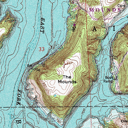 Topographic Map of The Mounds, IN