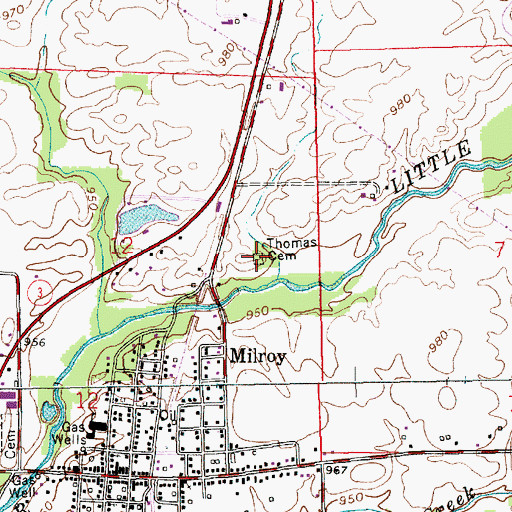 Topographic Map of Thomas Cemetery, IN