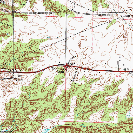 Topographic Map of Thomas Cemetery, IN