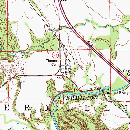 Topographic Map of Thomas Cemetery, IN