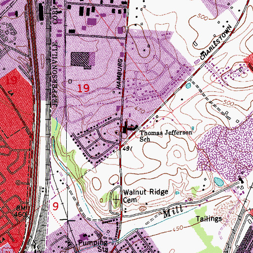 Topographic Map of Thomas Jefferson Elementary School, IN