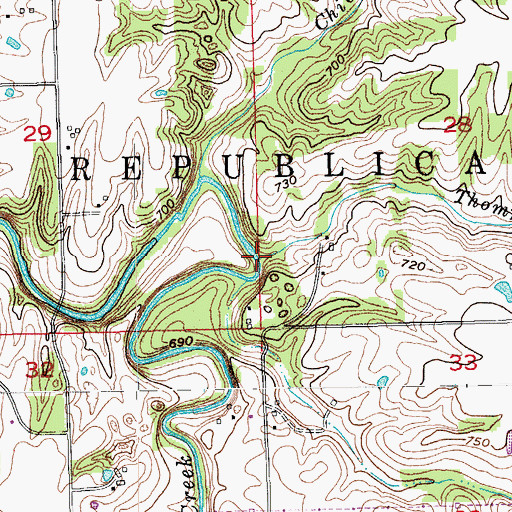 Topographic Map of Thompson Branch, IN