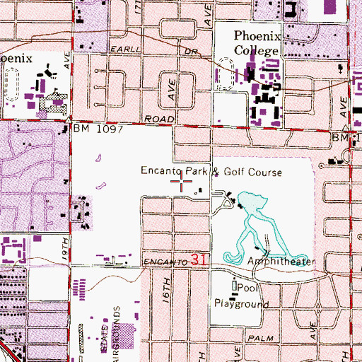 Topographic Map of Encanto Park, AZ