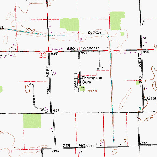 Topographic Map of Thompson Cemetery, IN