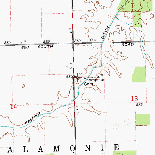 Topographic Map of Thompson Cemetery, IN