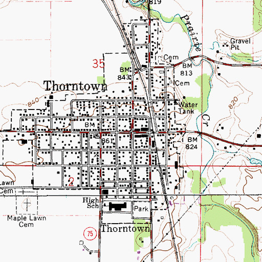 Topographic Map of Thorntown, IN