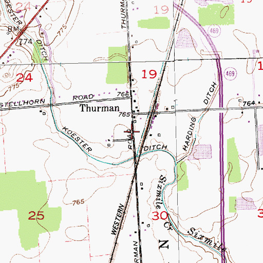 Topographic Map of Thurman, IN