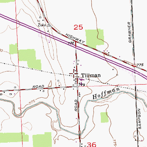 Topographic Map of Tillman, IN