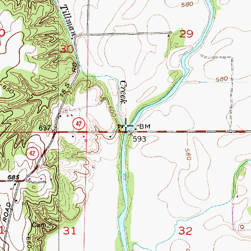 Topographic Map of Tillman Creek, IN