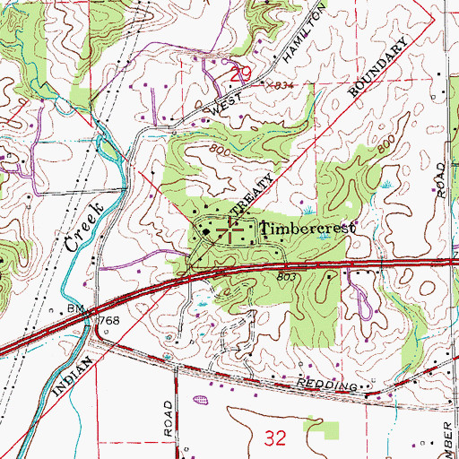 Topographic Map of Timbercrest, IN