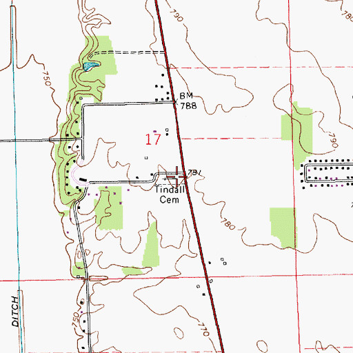 Topographic Map of Tindall Cemetery, IN