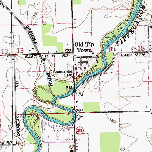 Topographic Map of Tippecanoe Cemetery, IN
