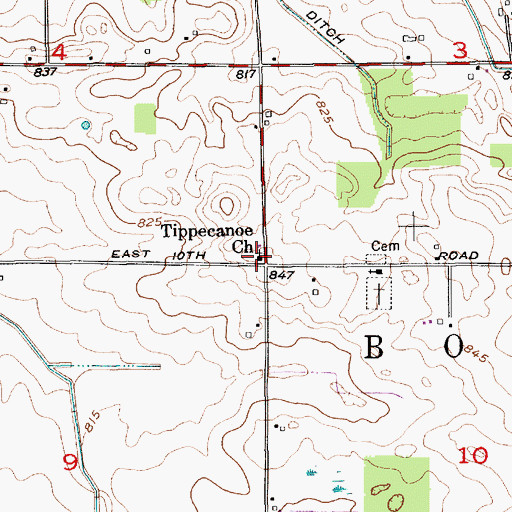 Topographic Map of Tippecanoe Church, IN